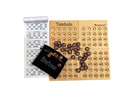 Image of Braintastic Wooden Tambola /Housie Board Game with 600 Different Tickets,1-90 Coins, Fixing Checking Board and Cloth Pouch to Keep Your Coins Safe