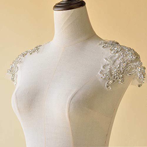 Sparkling Rhinestone Applique Shoulder Accessories Sleeve Diamante Crystal Lace Patch Craft Sewing on Bridal Wedding Ball Dress Gown (1 Pair) - Image 2