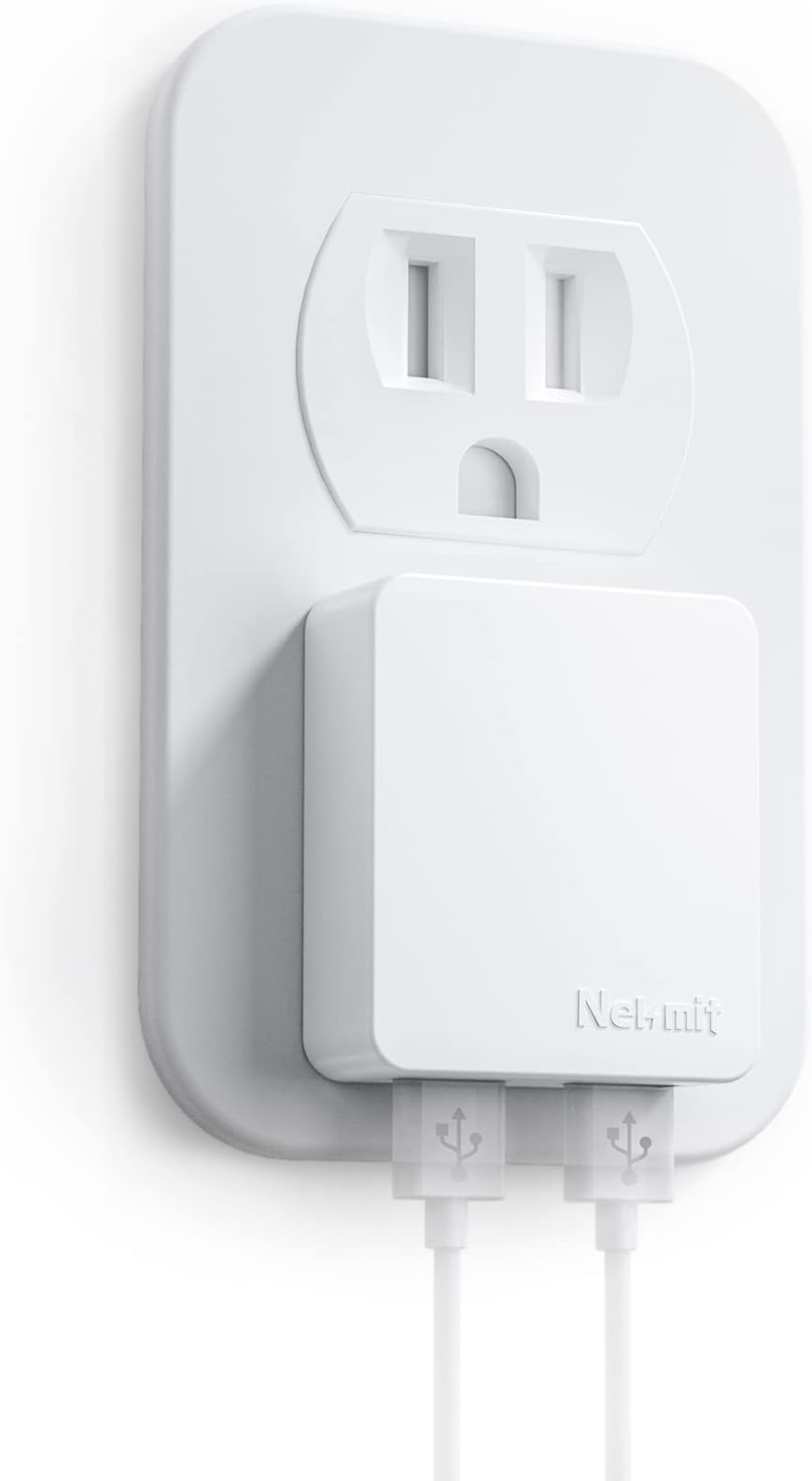 Nekmit Dual Port Ultra Thin Flat USB Wall Charger with Smart IC, White