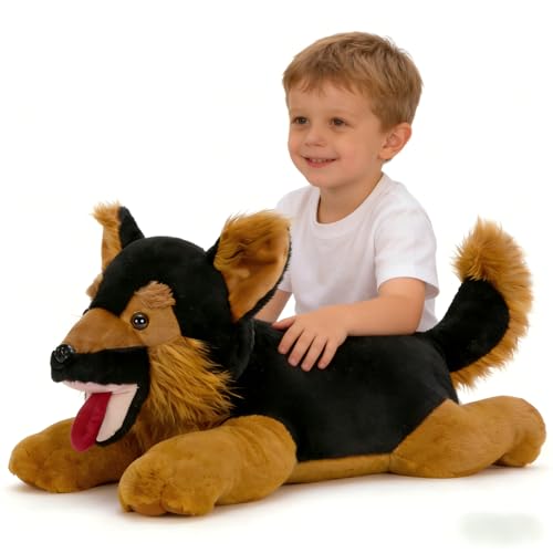 Image of MaoGoLan 28 inches Large German Shepherd Stuffed Animal,Realistic and Fluffy Dog Plush Hugging Pillow,Adorable Puppy Plushie Gift for German Shepherd Lover
