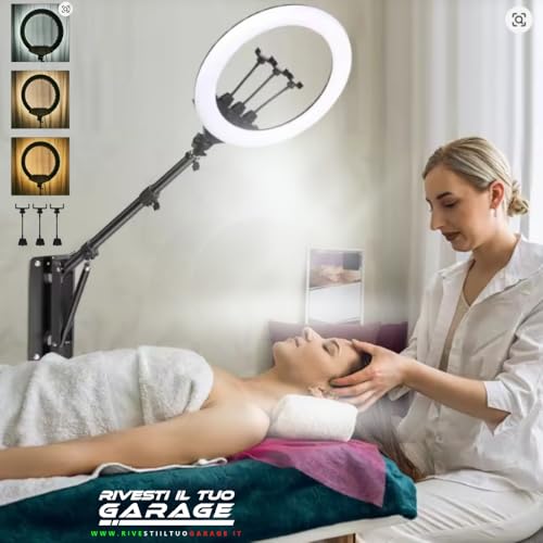 Anillo LED regulable + mando a distancia + soporte brazo pared techo 360° barber shop esteticista salón 2700k-6500k - imagen 8