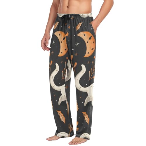 Men's Pajama Pants Cute Cats Halloween Pumpkin Sleep Pajama Lounge Pant with Pockets, Elastic Waistband4