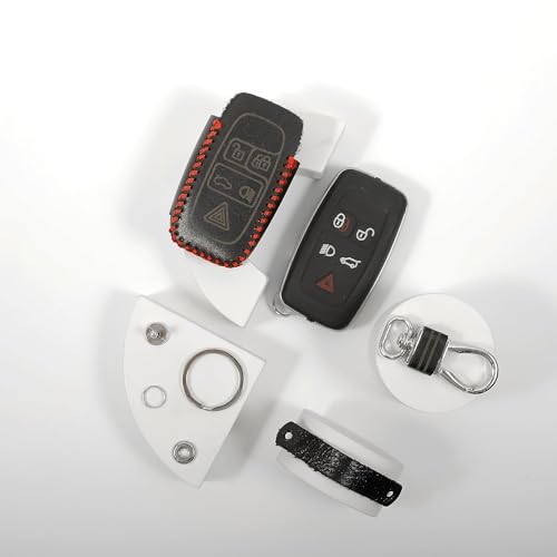 Image of Leather Smart Car Key Cover Case with Metal Hook Keychain for Range Rover New (Black)