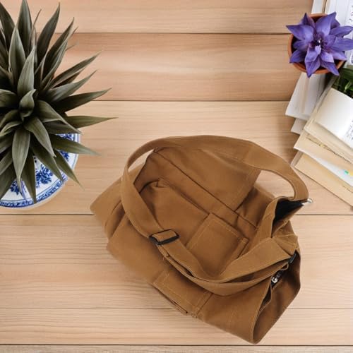 Grand cabas marron vintage et sac à main rétro en toile pour femme - 6