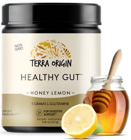 Terra Origin Healthy Gut Powder Honey Lemon | 30-Servings With L-Glutamine, Zinc, Glucosamine, Slippery Elm Bark And More! #TOP2