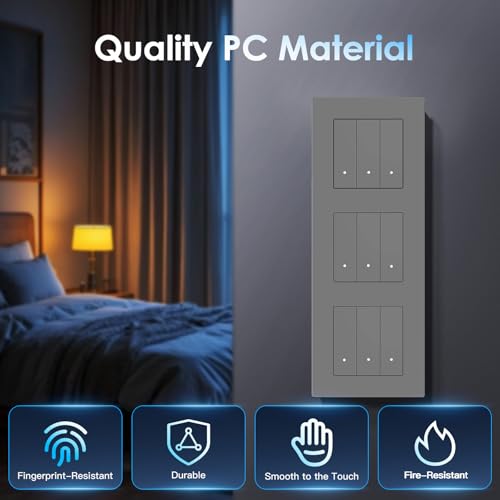 BSEED Smart Lichtschalter 3 Fach 1 Weg Tripple Wlan Smart Lichtschalter arbeitet mit Amazon Alexa/Google Home, WIFI Taster Schalter PC Rahmen kompatibel mit Smart Life/Tuya-228mm, Grau