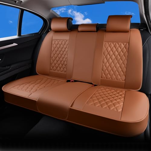 Image of Huidasource Brown Back Seat Covers Universal Fit for Most Cars SUVs Trucks Compatible with Seat Belts, Child Safety Seats, Rear Seat Covers Nappa Leather Velcro Adjustable Seat Covers (Back Row /Brown)