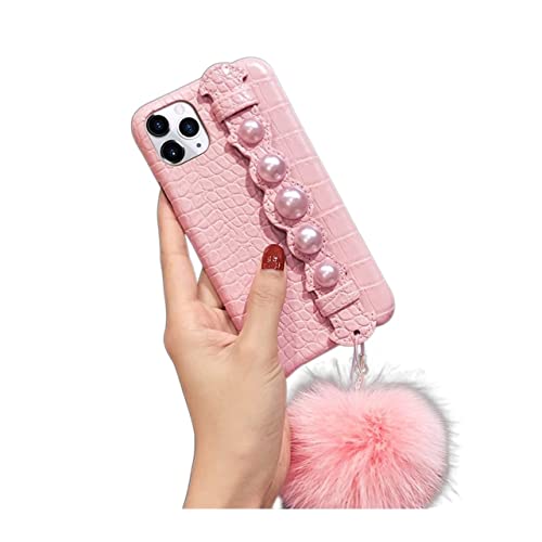 Coque iPhone 11 en cuir d'agneau effet crocodile chic avec pompon