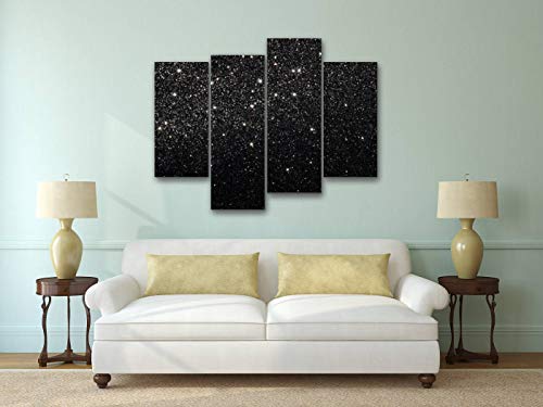 4 Panel Canvas Pictures Stars On Black Background Gold And Silvers And Pictures Wall Art Prints Paintings Stretched & Framed Poster Home Living Room Decoration Ready To Hang #TOP3