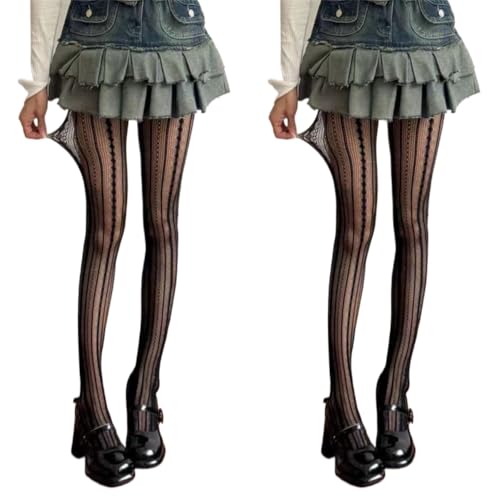 2 Pairs Premium Vintange Jacquard Hollow out Patterned Tights for Women with Designs Pantyhose Sheer Stockings