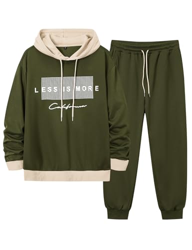 LecGee Men 2 Piece Athletic Sets Long Sleeve Hoodie Sweatpants Fashion Outfits Casual Set Tracksuit Sweatsuit(AG,XL)