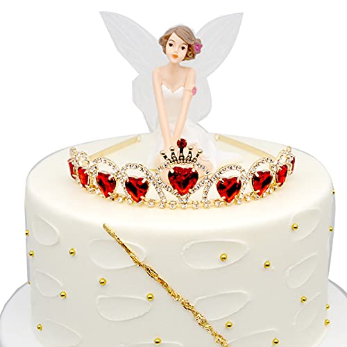 IDOXE Evie Gold Tiara Red Heart Crown and Necklace Descendants Jewelry Set Queen of Hearts Eive Costume Fan Jewelry Gift for Girls Teen Party (Red Heart Crown Necklace) - Thumbnail 2