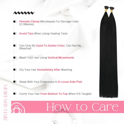 Image of Moresoo I Tip Hair Extensions Human Hair, Jet Black, 24 Inch | 40g 50 Strands, Reusable Stick Tips, Buildable Fullness, Extra Length, Photoshoots, Glam Styling