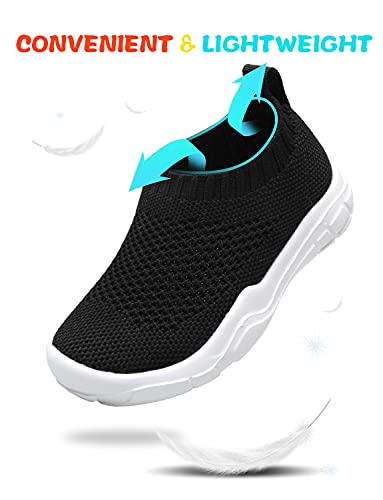 JOINFREE Boys and Girls Sock Sneakers Slip On Walking Running Shoes for Unisex-Child Black 6 Toddler