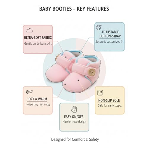 Image of Newborn Baby Booties | Soft & Breathable Cotton Footwear for Baby Boys & Girls | Skin-Friendly, Comfortable Booties for 3-12 Months