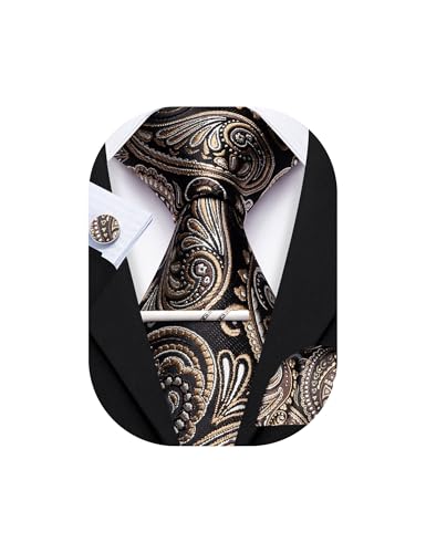 Image of YOHOWA Mens Ties Set Wedding Paisley Neckties with Handkerchief Cufflinks Formal Business