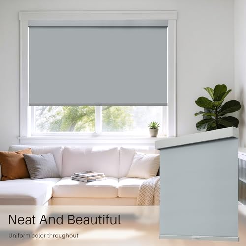 Image of Cordless Blackout Roller Shades, Free-Stop Window Shades Pull Down, Room Darkening Thermal Insulated Fabric Roller Blinds for Indoor Windows Bedroom Office (Gray, 48 inch W x 72 inch H)
