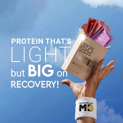 Image of MuscleBlaze Biozyme Clear Whey Isolate, Assorted Flavours, 15 Sachets | 15g Protein Per Sachet in Strawberry Lemonade, Grapevine & Cranberry Crush Flavours