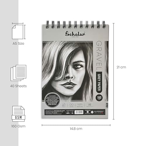 Image of Scholar Gravel Sketch Pad - 170 GSM Grey Toned Drawing Paper | Premium Artist Sketch Pad for Shading, Highlights, Pencil, Charcoal, Pastel & Figure Drawing Practice (A5)