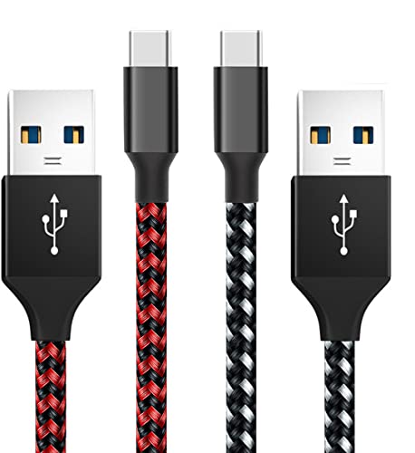 [2-Pack 10FT] Nylon Braided Type C Charger Cord Compatible with Samsung Galaxy S10 S9 S8 S20 Plus A51 A12 A11, Note 10 9 8, PS5 Controller/for Xbox Series X S Controller Charger(Red&White)