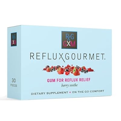 REFLUX GOURMET Berry Soothe Gum Alginate Therapy Sodium Bicarbonate Gum for Acid Reflux, Oral, Cognitive, and Digestive Support, Natural with Ginger, Celeriac and Aloe, Sugar Free, Gluten Free, Vegan