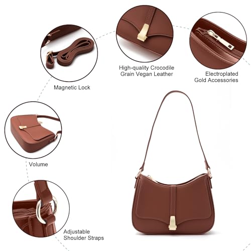 Prettyzys Crescent Shoulder Bag for Women, Vintage Retro Vegan Leather Clutch Tote Handbags Crossbody Bags Handbag for Women4