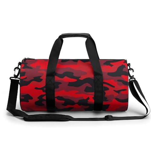 Sac de voyage 45x23x23cm camouflage rouge avec grand compartiment duffel