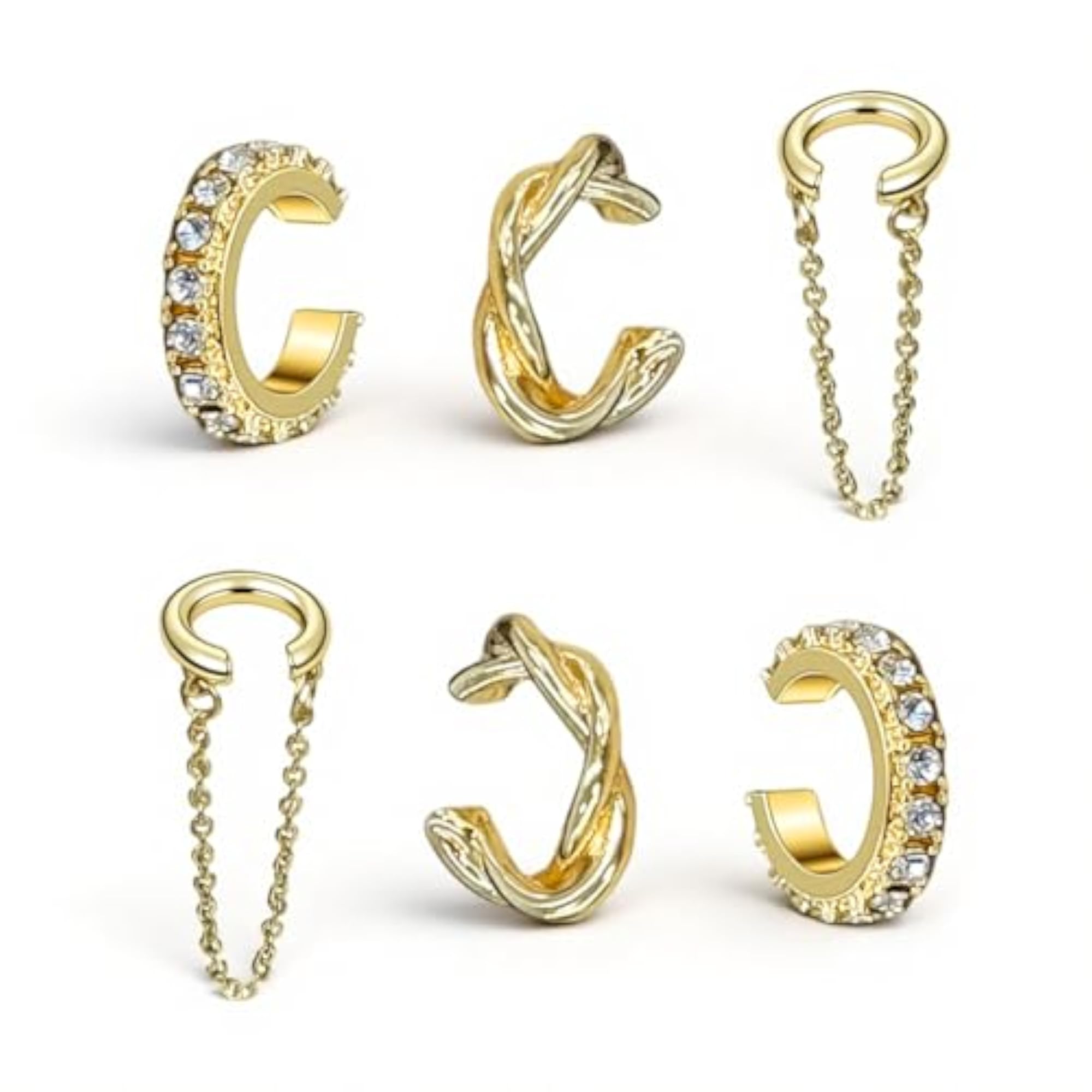 3 Pairs Clip-On Ear Cuff Earrings Set without Piercing