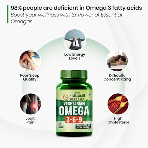 Image of Vlado's Himalayan Organics Omega 3 6 9-2000mg /Serving I Vegetarian Omega 3 I Source from Flax Seed I Support Muscle,Bone,Heart & Skin - No Fish Burps Oil Used Capsules for Men & Women- 90 Capsules