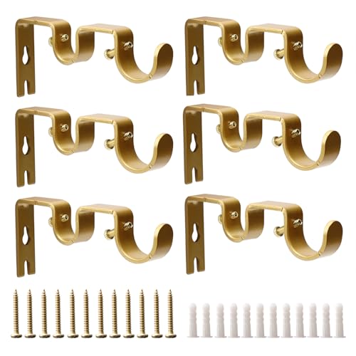 Shonmogar Double Curtain Rod Bracket 6 Pack Metal Curtain Rod Holders for Wall Sturdy Curtain...