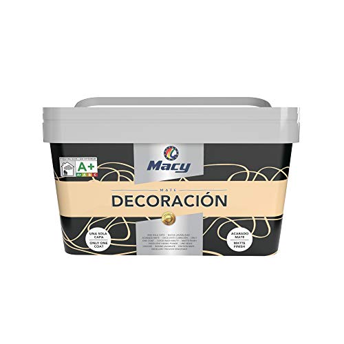 Macy Pintura Plástica Mate Decoración Interiores Excelente Cubrición, Acabado Perfecto. Vainilla. 4 Litros