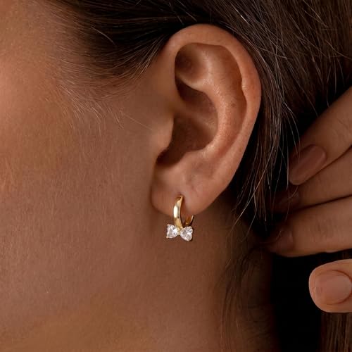 Pendientes de aro pequeños con lazo SLUYNZ de plata con circonitas 2