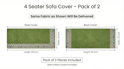 Image of Velvet 4 Seater Sofa Cover Fully Covered | Anti Skid Non Slip | Plain Green | Sofa Slipcover for Living Room