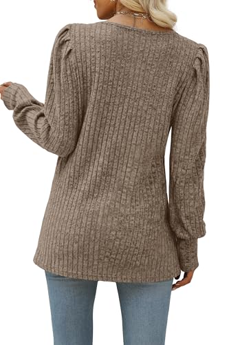 Image of WIHOLL Long Sleeve Shirts for Women Trendy Casual Square Neck Tops Lightweight Sweaters