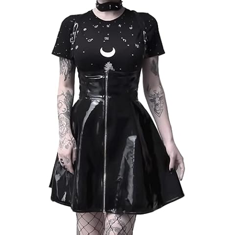DINGJIUYAN Women Punk Straps Skirt Suspender Dress Gothic Faux Patent Leather PU Buckle Cover