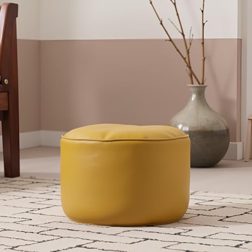 Image of Premium Faux Leather Footstool /Footrest /Pouffe | EPS Beans Filled | Ready to Use | Soft Cushioned Ottoman | Durable Leatherette Finish | Living Room, Bedroom & Office Color- (Yellow)