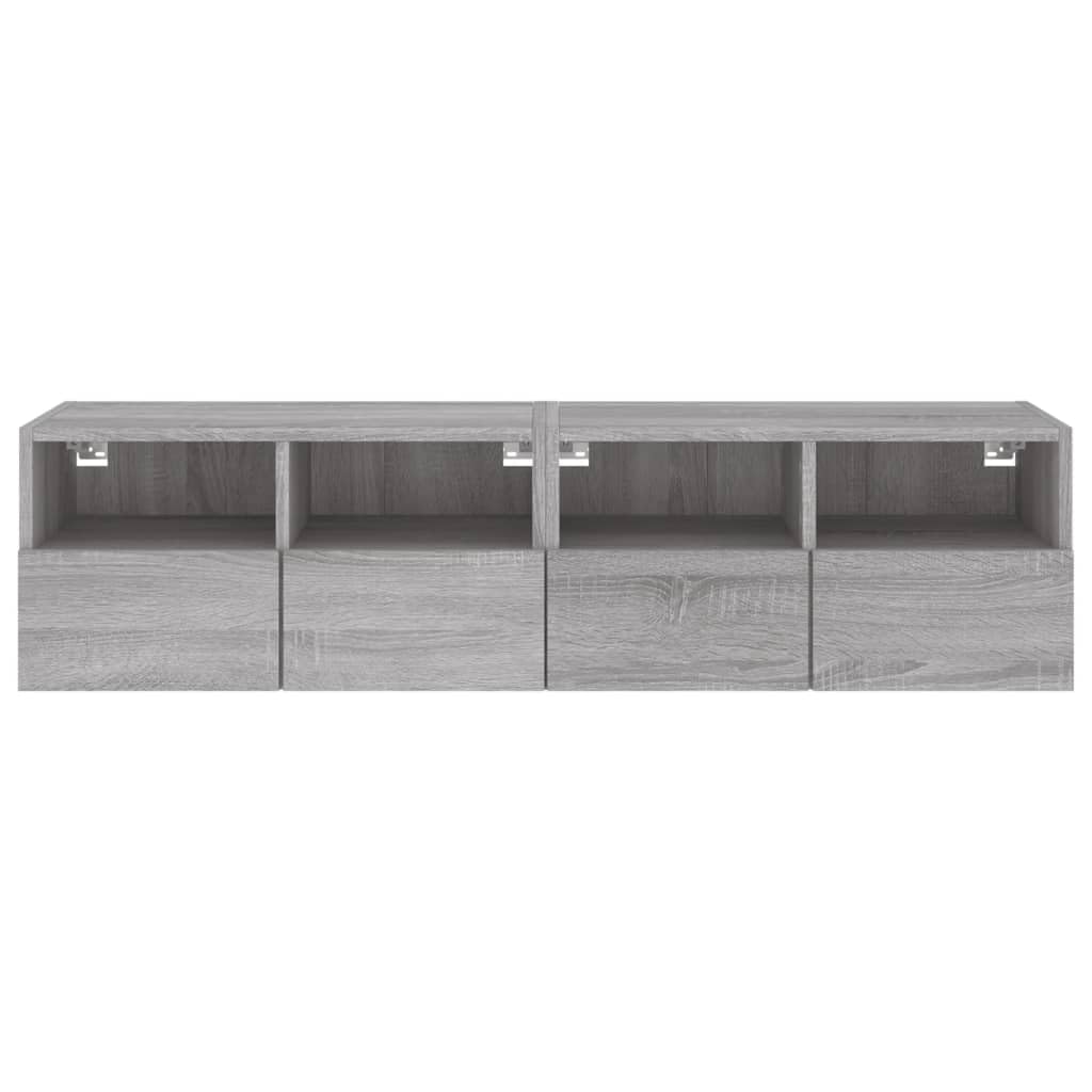 Mobile da parete per TV, in legno, grigio, 60 x 30 x 30 cm | 2 ripiani, 2 vani per porte, montaggio a parete, spazio per libri e DVD