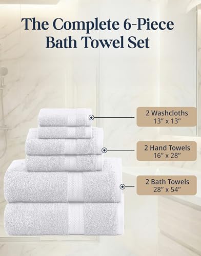 Image of LANE LINEN White Bath Towels for Bathroom Set-100% Cotton 6 Pc Bathroom Towels, Super Soft Hotel Collection Bath Towels Set - 2 Bath Towel Set, 2 Hand Towel, 2 Washcloths - White Towels Bathroom Sets