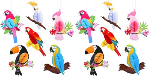 Image of KESOTE 6 Pieces Hawaiian Tropical Parrot Bird Honeycomb Hanging Party Decorations, Summer Tiki Bar Party Decor, Rainforest Decorations Garden Yard Room Decor (Pack of 2)