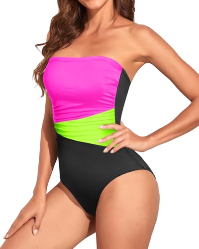 Image of Holipick Women Tummy Control One Piece Swimsuits Strapless Bandeau Bathing Suits Slimming Halter Swimwear