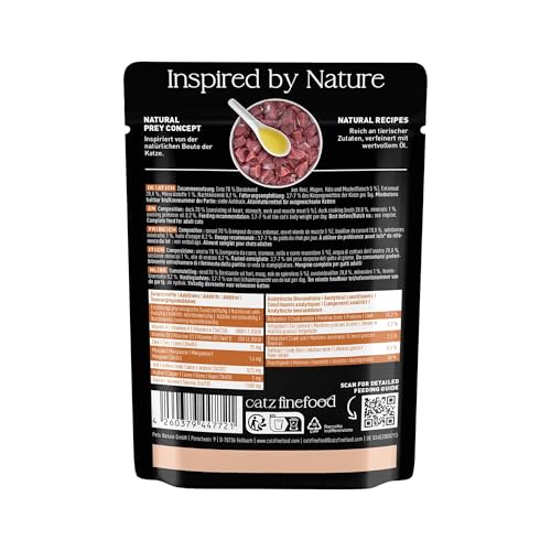 catz finefood Purrrr Ente Monoprotein Katzenfutter nass N° 115, für ernährungssensible Katzen, 70% Fleischanteil, 16 x 85g Beutel