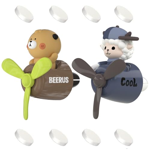 Image of 2Pcs Pilot Car Air Fresheners, Cute Duck Car Vent Clip Air Freshener with 8 Fragrant Tablets Automotive Air Outlet Fan Diffuser, Automotive Interiors Vent Decoration (Sheep+Bear)