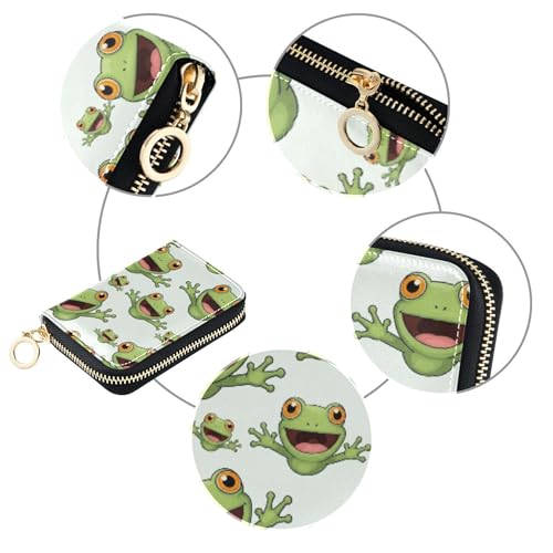 GAIGEO Cute Card Holder RFID Blocking Leather Wallets for Women Small Coin Purse Pouch with Zipper Cute Cartoon Green Frogs White4