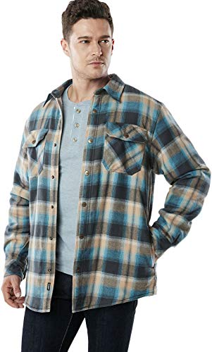 Cqr Men's Sherpa Lined Flannel Shirt Jacket, Soft Long Sleeve Rugged Plaid Button Up Jacket, Sherpa Lined Ocean Sand, X-Large #TOP3