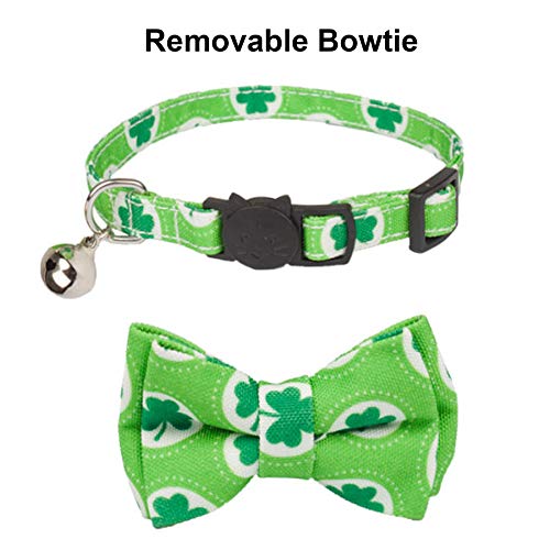 image for PTDECOR St. Patrick's Day Cat Collar Breakaway with Bow Tie and Bell, 