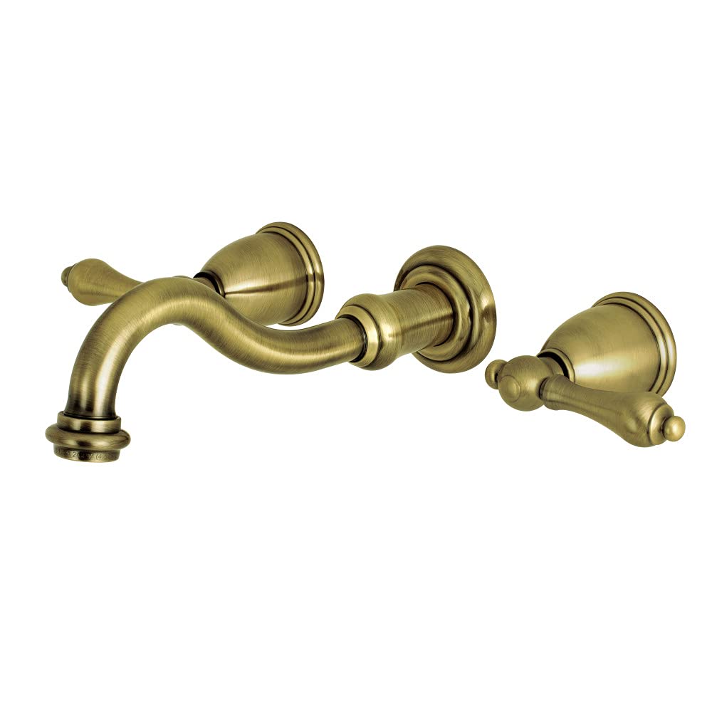 Kingston Brass KS3123AL Vintage 20 cm Merkezi Duvara Monte Banyo Musluğu, Antik Pirinç, 7-4/9 inç Ağız Erişimi