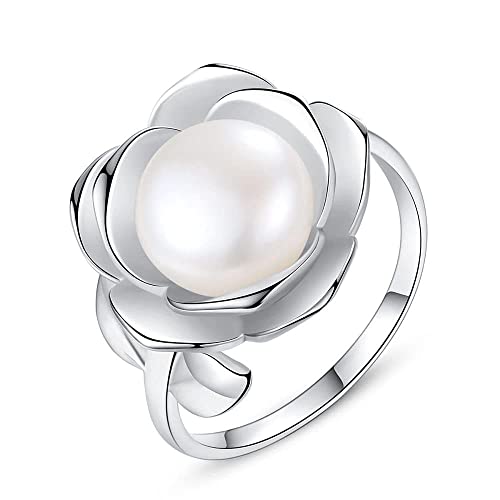 Bague perle eau douce ajustable en argent 925 fleur cocktail