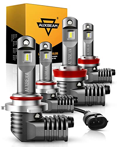 Auxbeam P10 Series 9005 H11 Combo Led Kit,30000Lm 400% Brighter High Power Led Bulbs, 6000K Cool White 9005 H11 Led Conversion Kits Bulb Ip68 Waterproof, 5-Minute Plug-And-Play ( Pack Of 4) #TOP10