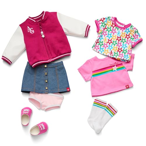 Image of Bundle of American Girl, Truly Me 18-inch Doll #107 with Brown Eyes, Straight Brown Hair, Light-to-Medium Skin, for Ages 6+ + Truly Me 18-inch Doll Outfit, Pink & Preppy Outfit, for Ages 6+