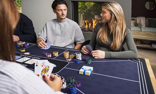 Engelhart - 320997 – Pokermatte blau – rutschfeste Spielfläche 180 cm x 90 cm – Dicke: 3 mm – Bedruckte Tischdecke aus Polyester und Gummi – Zubehör für Casinospiel